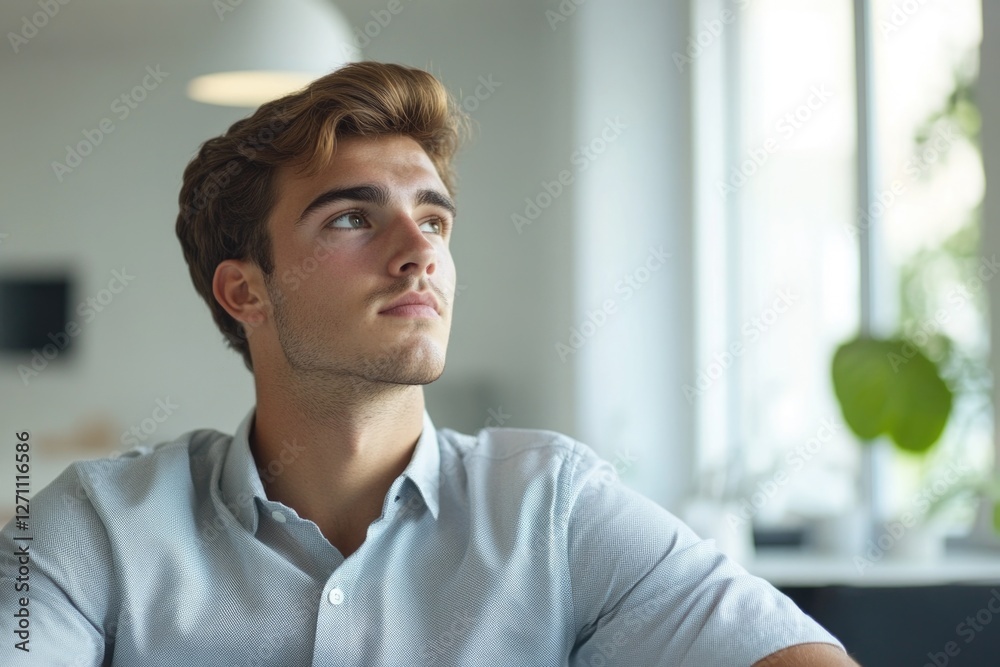 A person seated in a chair gazing upward A person seated in a chair gazing upward
