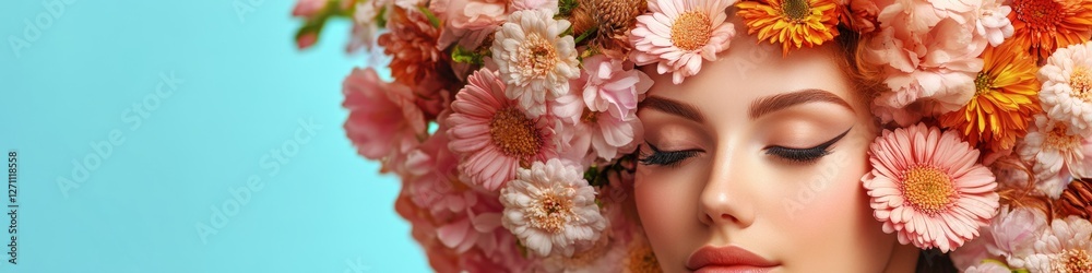 A woman wearing flowers as hair accessories A woman wearing flowers as hair accessories