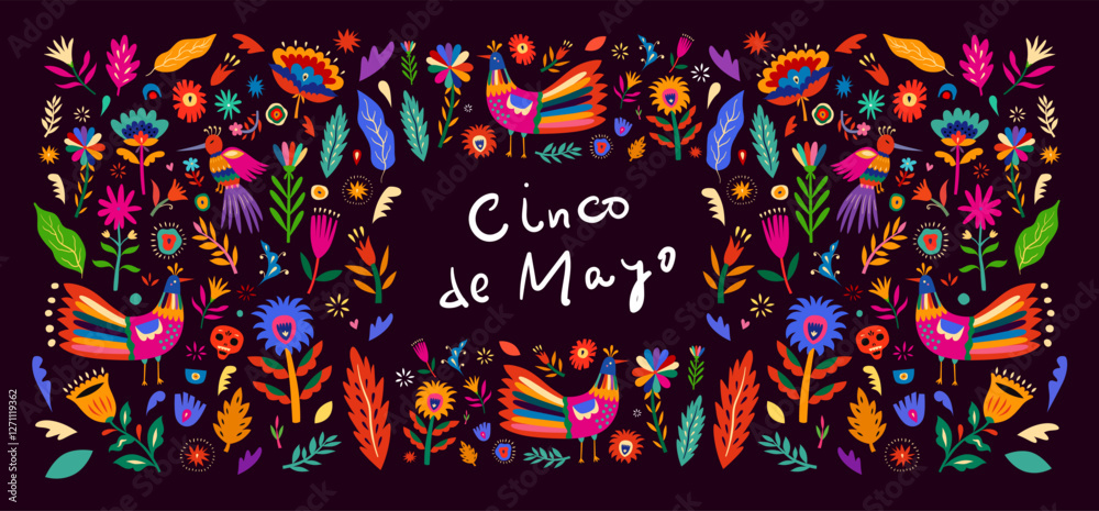 Fototapeta premium Beautiful vector illustrations with design for Mexican holiday 5 may Cinco De Mayo. Vector template with traditional Mexican symbols. Mexico illustrations