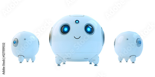 Futuristic Mini AI Robot with Glossy White Body and Blue LED Accents