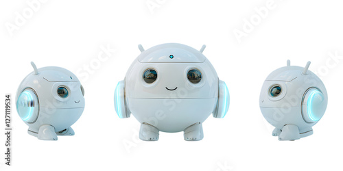Futuristic Mini AI Robot with Glossy White Body and Blue LED Accents