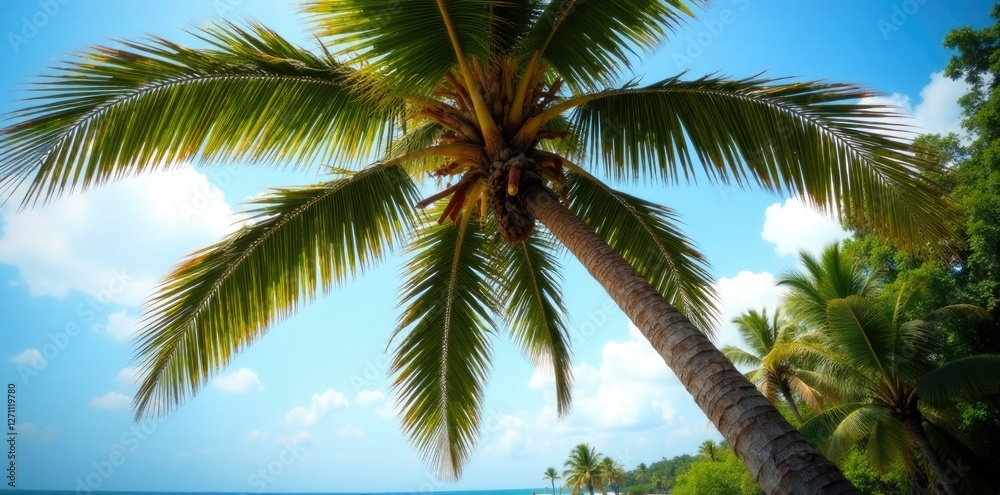 Fototapeta premium Southeast Asian palm tree with unique twisted trunk, scenery, natural, tropical