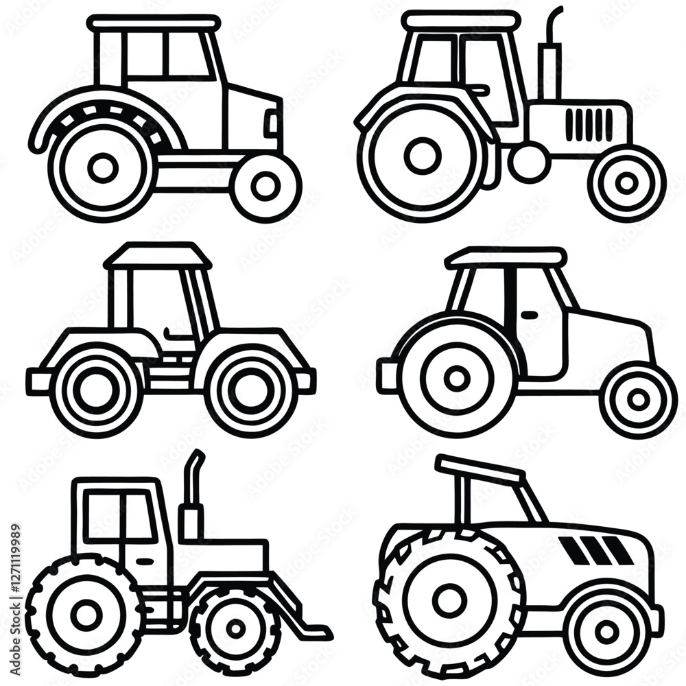 Fototapeta premium Tractor Line Art Icon Set