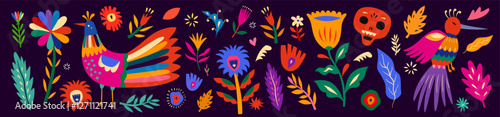 Mexican ornament decor. Beautiful vector banner with design for Mexican holiday 5 may Cinco De Mayo. Vector template with traditional Mexican symbols. 