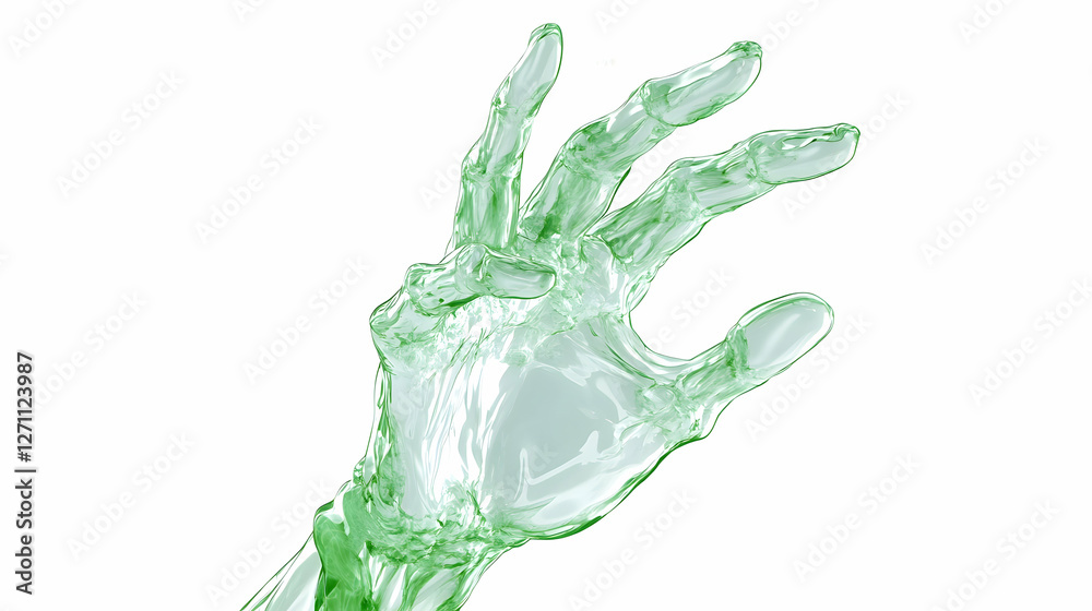 Liquid hand reaching. Symbol of purity, clarity, and refreshing with white background Liquid hand reaching. Symbol of purity, clarity, and refreshing with white background