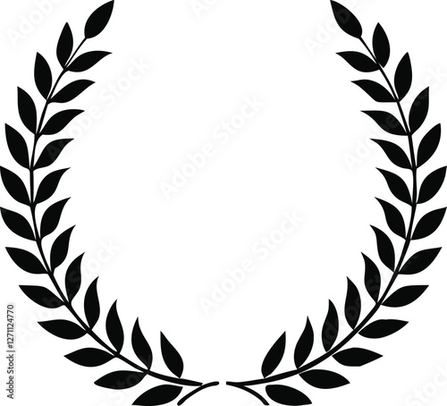 laurel, crown, wreath, winner, vector, isolated, illustration, black, success, celebration, sign, wheat, award, decoration, greek, element, roman, symbol, achievement, emblem, victory