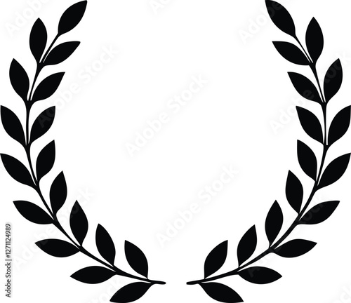 laurel, crown, wreath, winner, vector, isolated, illustration, black, success, celebration, sign, wheat, award, decoration, greek, element, roman, symbol, achievement, emblem, victory