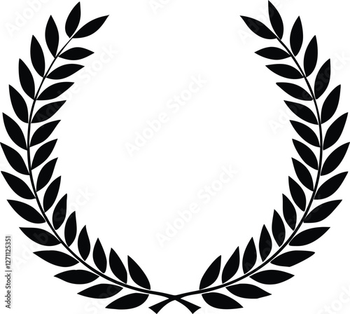 laurel, crown, wreath, winner, vector, isolated, illustration, black, success, celebration, sign, wheat, award, decoration, greek, element, roman, symbol, achievement, emblem, victory