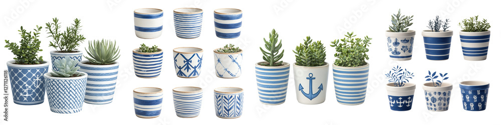 Assortment of Trendy Succulent Planters in Coastal Nautical Style for Modern Home Decor Collection of various ceramic pots and vases with succulents plants Assortment of Trendy Succulent Planters in Coastal Nautical Style for Modern Home Decor Collection of various ceramic pots and vases with succulents plants