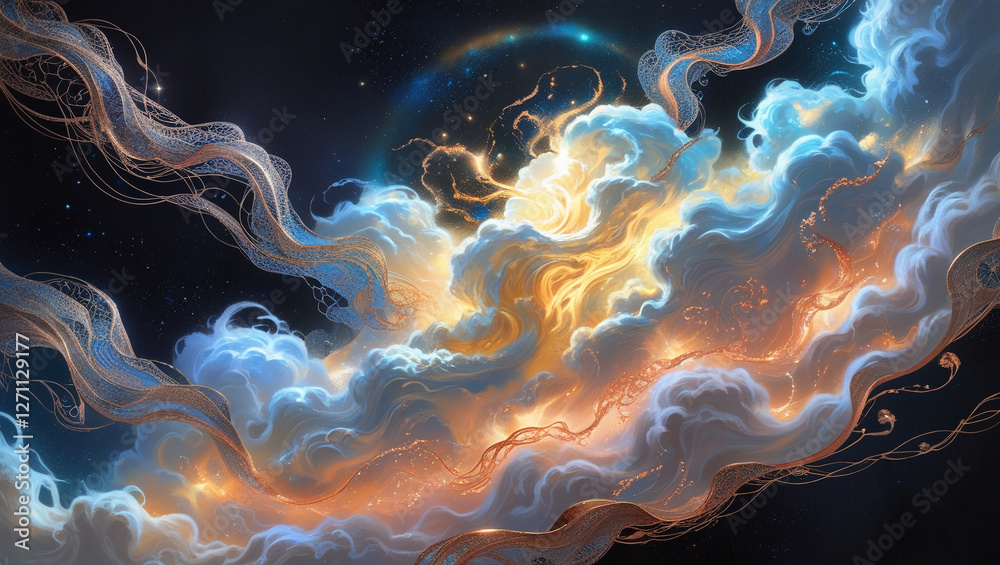 Glowing Cloud Nebula: A Cosmic Phenomenon. This image was generated using artificial intelligence. Glowing Cloud Nebula: A Cosmic Phenomenon. This image was generated using artificial intelligence.