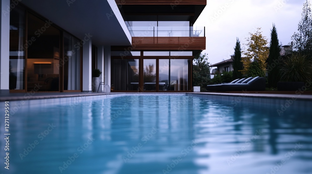 Fototapeta premium Serene Evening at Modern Villa with Infinity Pool