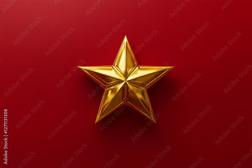 Obraz premium Golden star on red background with lighting effect. AI generated