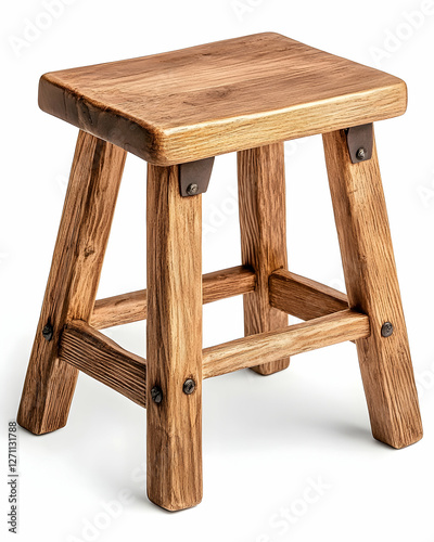 Rustic wooden stool for home decor, a simple studio shot with plain background