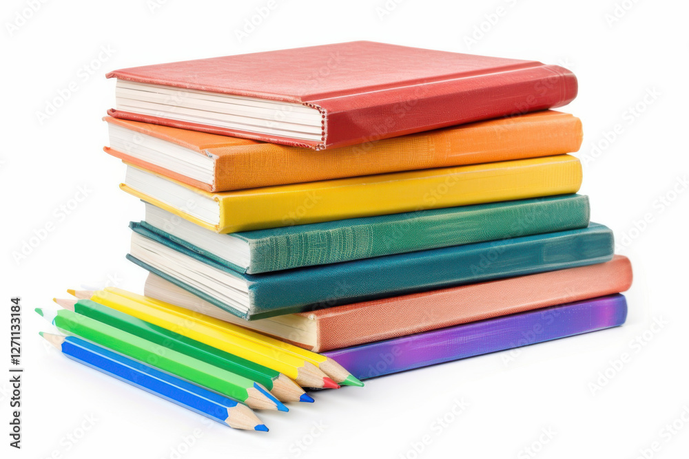 A stack of colorful hardcover books arranged in a neat pile, perfect for education, learning, and reading concepts. A stack of colorful hardcover books arranged in a neat pile, perfect for education, learning, and reading concepts.