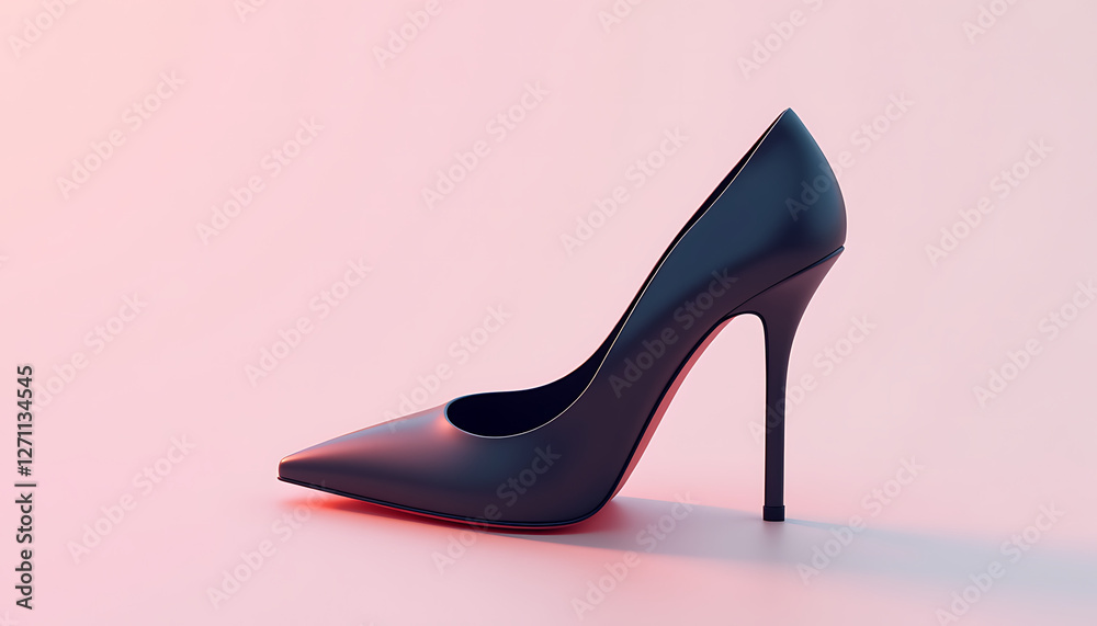 Stylish black high heel shoe on soft pink background Stylish black high heel shoe on soft pink background