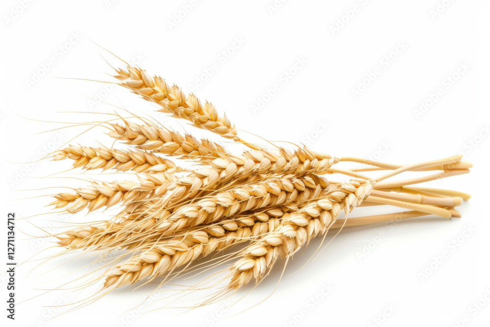 A bundle of golden wheat stalks isolated on a white background, symbolizing agriculture, harvest, and natural produce. A bundle of golden wheat stalks isolated on a white background, symbolizing agriculture, harvest, and natural produce.