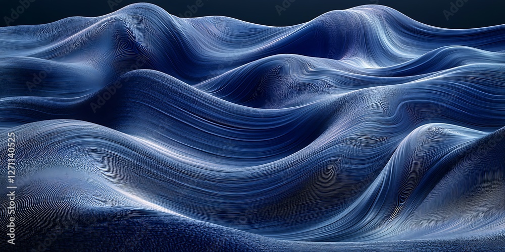 Naklejka premium Abstract Blue Waves, Dynamic Movement, Background, Modern Art, Wallpaper