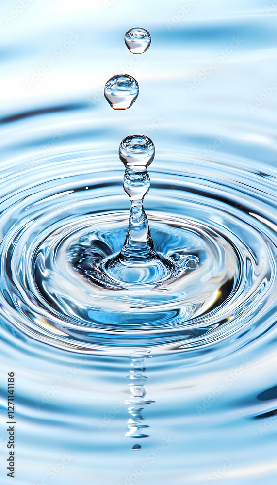 Water drop impact on pool creating ripples, purity, nature, cleanliness Water drop impact on pool creating ripples, purity, nature, cleanliness
