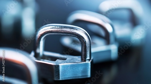 Closeup View of Sleek Metallic Padlocks Arranged in Professional Background : Generative AI photo