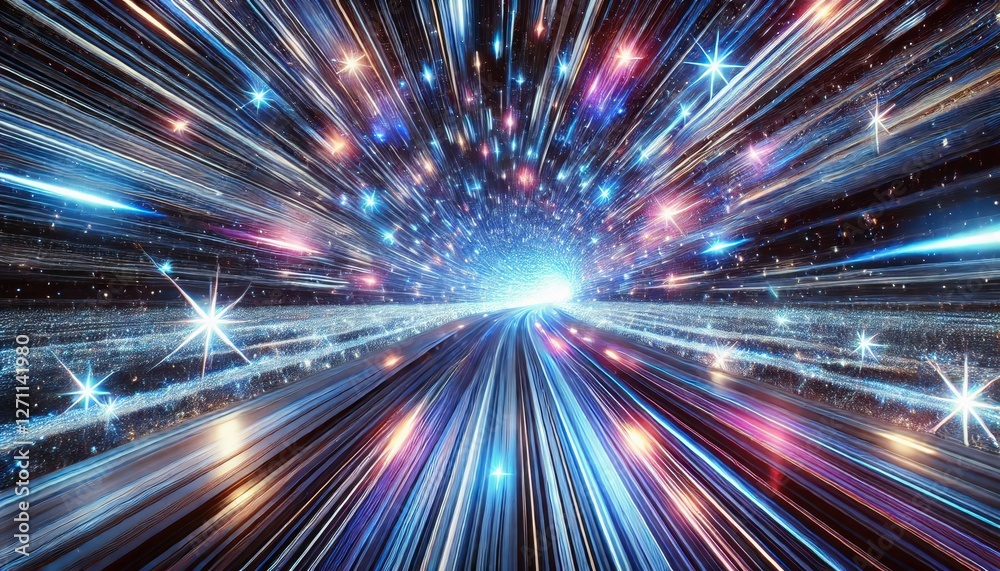 A tunnel of stars at light speed with vibrant light streaks radiating dynamically in cosmic motion. A tunnel of stars at light speed with vibrant light streaks radiating dynamically in cosmic motion.
