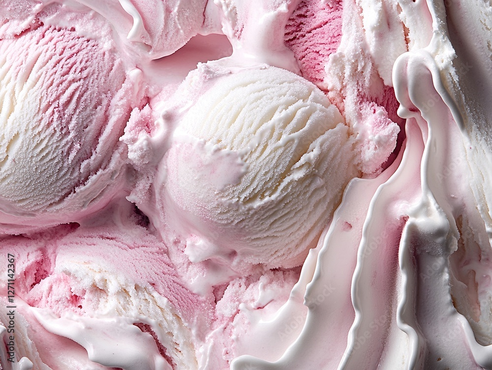 Obraz premium Creamy Swirls of Vanilla and Strawberry Ice Cream Delightfully Scooped