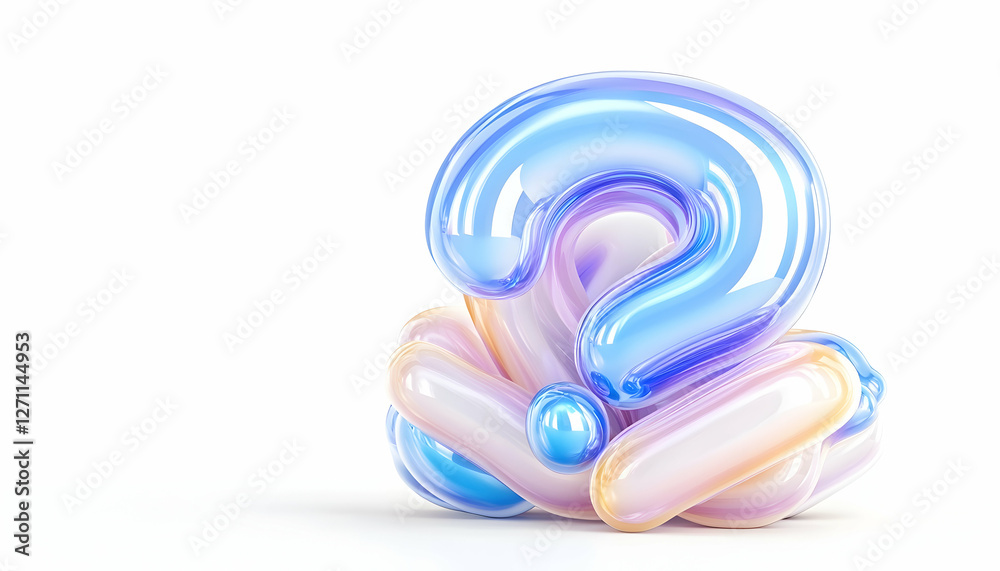 Fototapeta premium 3D Shiny Question Mark on White. Concept of confusion and problem solving