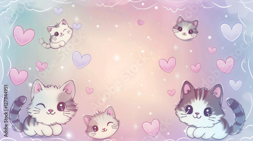 Wallpaper Mural Cute Playful Kittens in a Pastel Fantasy-Themed Decorative Frame Torontodigital.ca