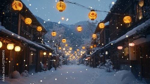 Peaceful Snowy Japanese Street photo