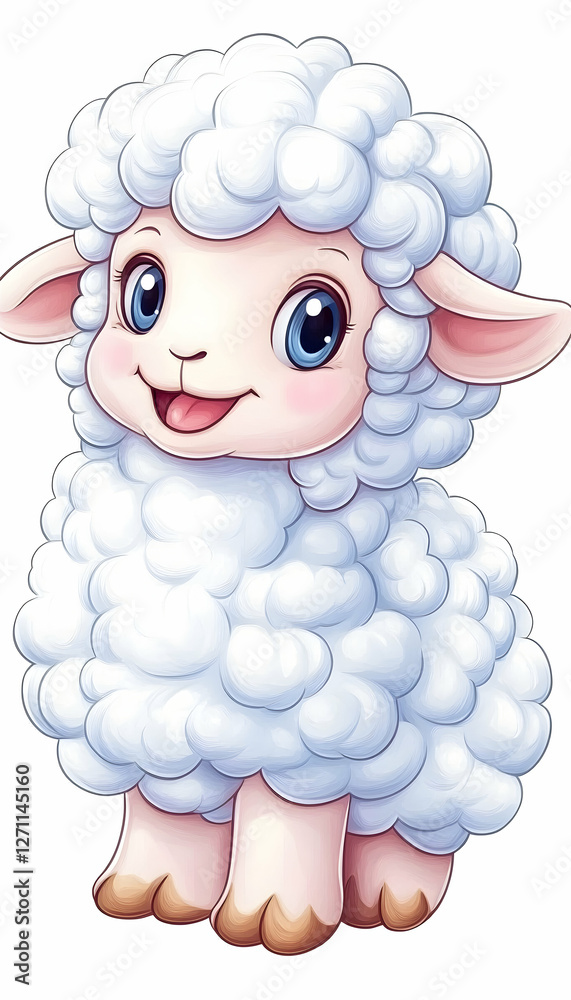 A cute sheep cartoon on white background for kids books, and educational use A cute sheep cartoon on white background for kids books, and educational use
