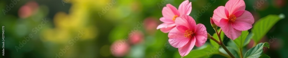 Pink begonia flowers swaying gently in the breeze, garden, greenery, gentle Pink begonia flowers swaying gently in the breeze, garden, greenery, gentle