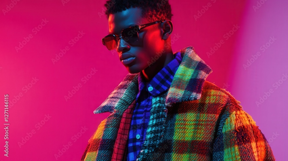 futuristic interpretation of plaid patterns in men's fashion. futuristic interpretation of plaid patterns in men's fashion.