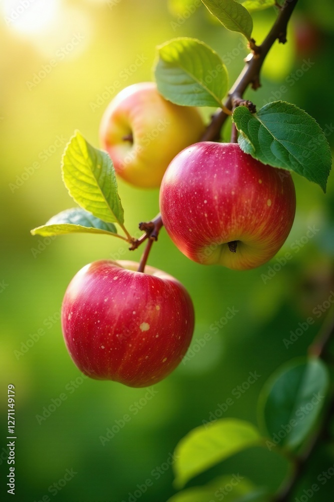 Apples ripening on the tree in late summer sunlight, sun, nature, growth Apples ripening on the tree in late summer sunlight, sun, nature, growth