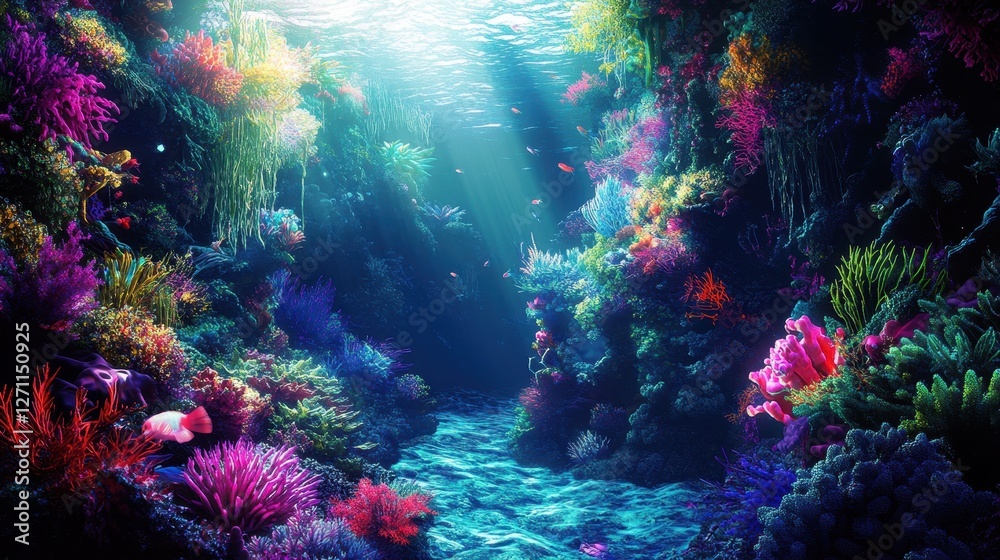 Vibrant Underwater Coral Reef Scene With Fish Vibrant Underwater Coral Reef Scene With Fish