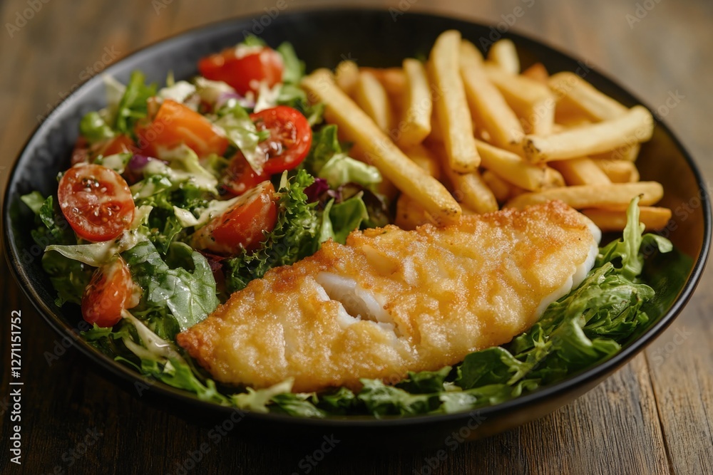 A plate of fish and French fries on a table, perfect for a casual meal or snack A plate of fish and French fries on a table, perfect for a casual meal or snack