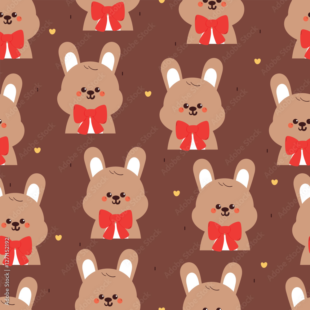 Fototapeta premium seamless pattern cute cartoon bunny with big red bow. cute animal drawing for wallpaper, pattern, background