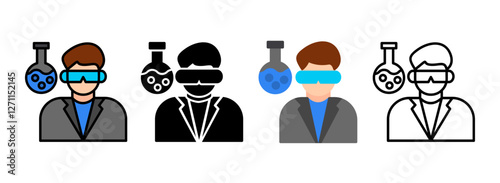 Set of Scientist Line, Line Filled, Glyph, Flat Icons