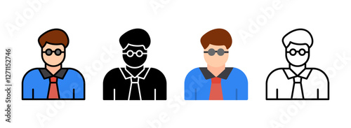 Set of Professor Line, Line Filled, Glyph, Flat Icons