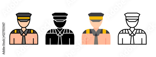 Set of Pilot Line, Line Filled, Glyph, Flat Icons