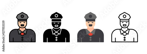 Set of Train Conductor Line, Line Filled, Glyph, Flat Icons