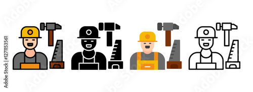 Set of Carpenter Line, Line Filled, Glyph, Flat Icons
