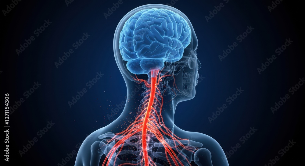Human Brain and Spinal Cord: A Detailed Anatomical Illustration