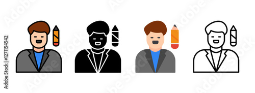 Set of Graphic Designer Line, Line Filled, Glyph, Flat Icons