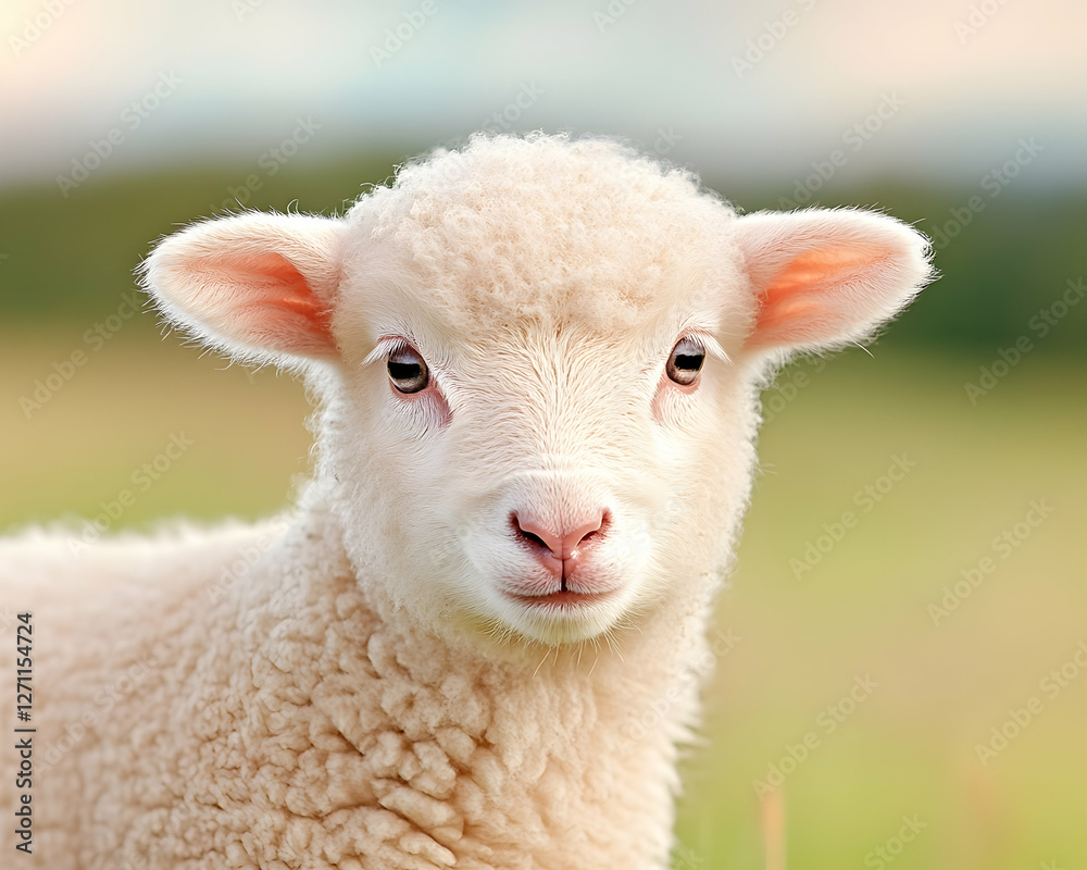 Close-up portrait of a lamb in a meadow, perfect for spring themed projects Close-up portrait of a lamb in a meadow, perfect for spring themed projects
