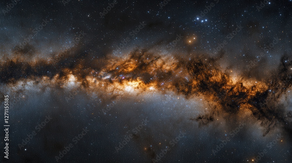 Naklejka premium featuring the bright core of the Milky Way galaxy, dense with stars, glowing nebulae, and dark dust lanes.