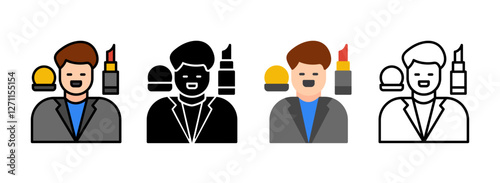 Set of Makeup Artist Line, Line Filled, Glyph, Flat Icons