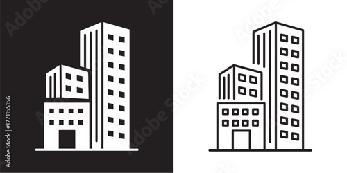Real Estate solid and thin line web icon Vector illustration set