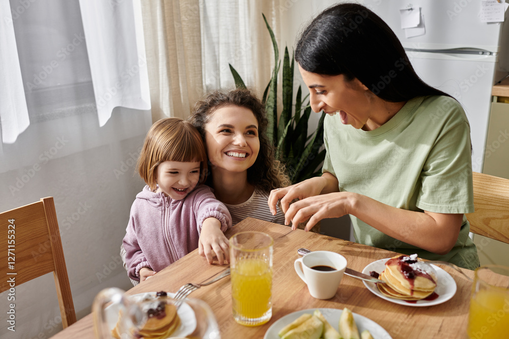 Loving moments share breakfast in a cozy modern family apartment Loving moments share breakfast in a cozy modern family apartment