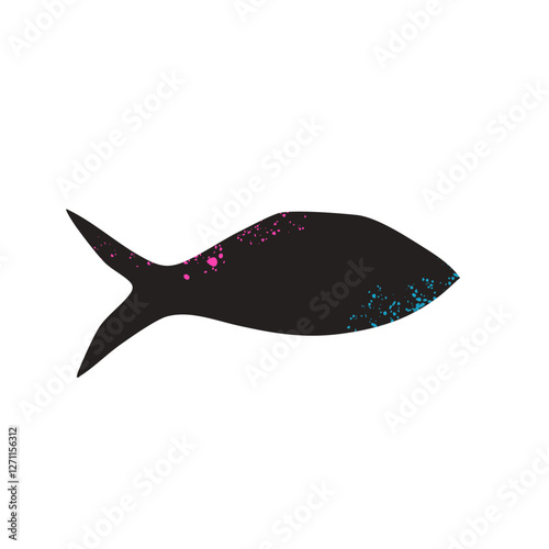 Simple fish. Sardine textured element. Salmon or anchovy silhouettes. Undersea animal. Vector hand drawn cutout collage illustration isolated on white background.