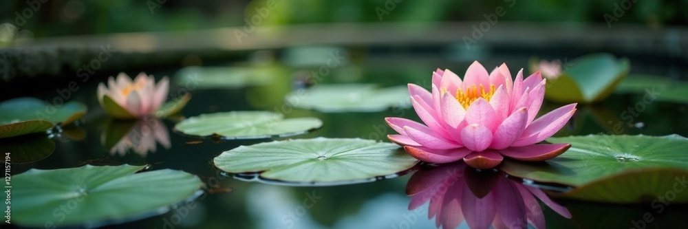 Water lilies on the surface of an ornamental pool, nature scenes, aquatic plants Water lilies on the surface of an ornamental pool, nature scenes, aquatic plants