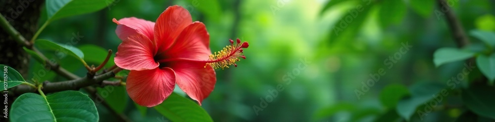 Exotic Santan flower in full bloom on a tropical tree branch, jungle flowers, tropical flowers, southeast asia Exotic Santan flower in full bloom on a tropical tree branch, jungle flowers, tropical flowers, southeast asia